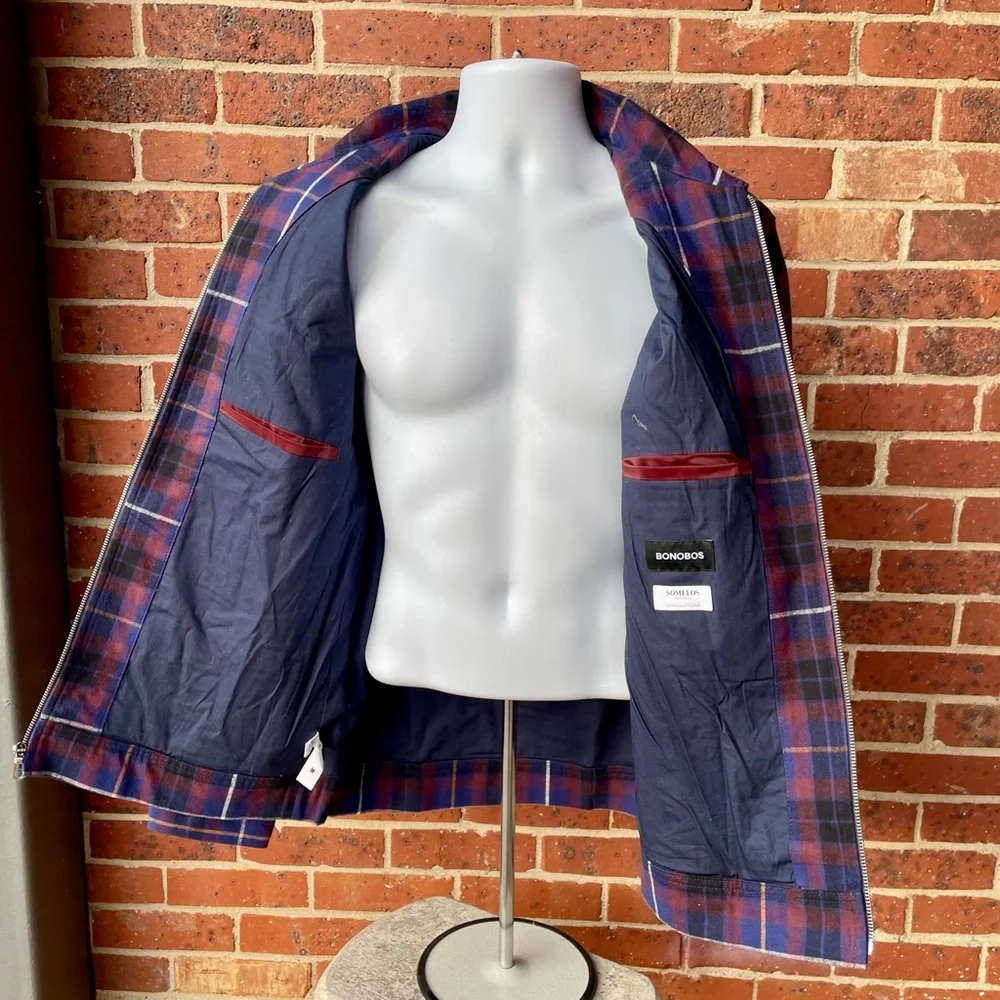 Bonobos Red & Blue Plaid Fill Zip Jacket Coat Shirt Shacket Large 100% Cotton